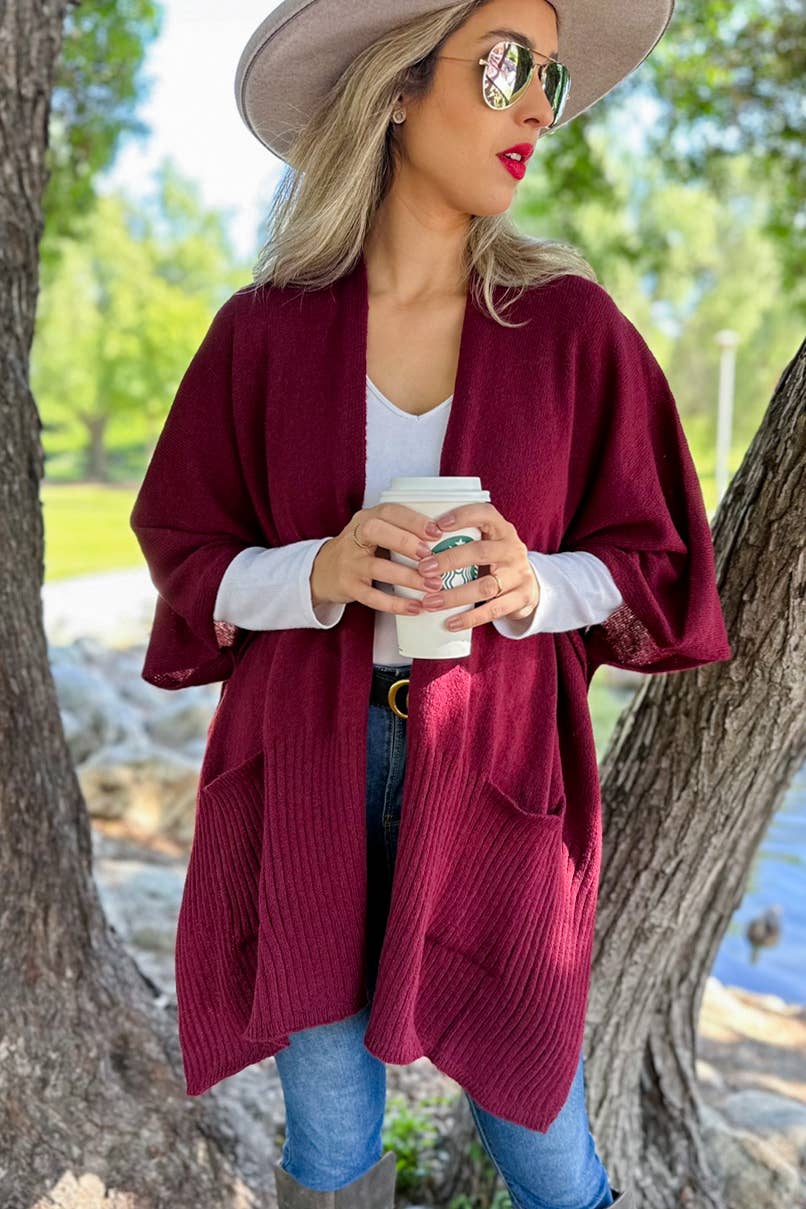 Burgundy Pocket Kimono Cardigan - One Size