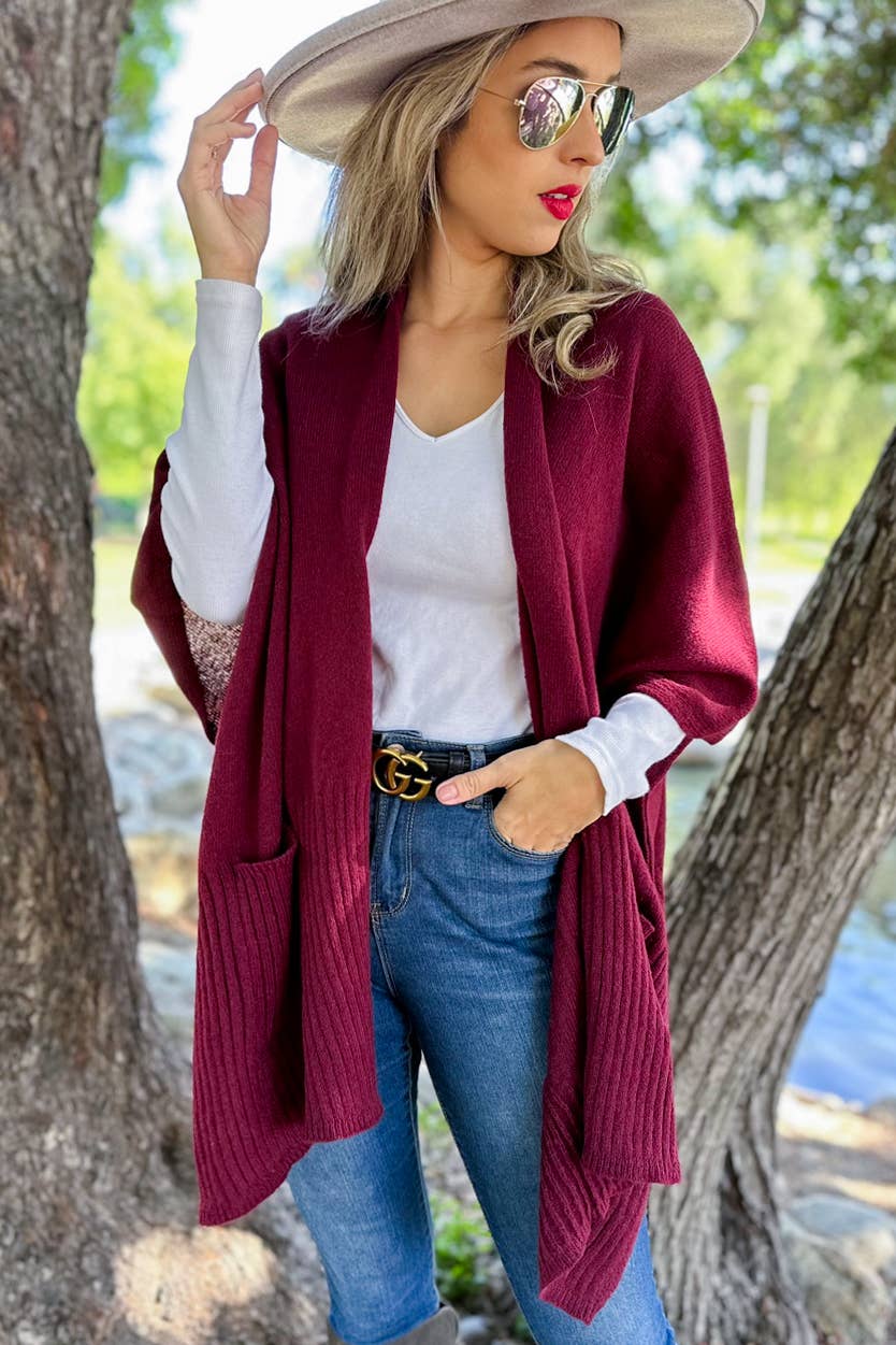 Burgundy Pocket Kimono Cardigan - One Size