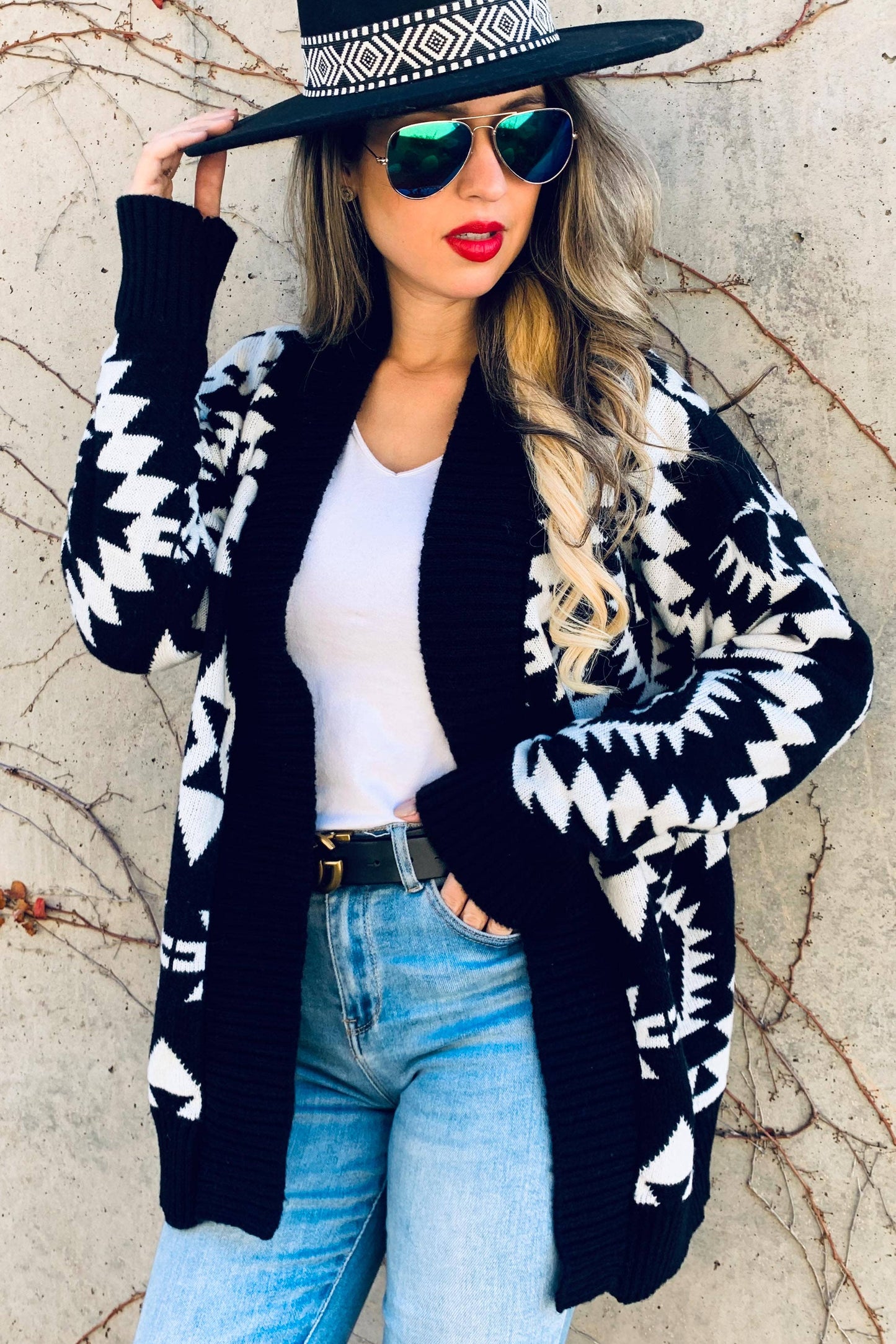 Black Aztec Printed Knit Cardigan