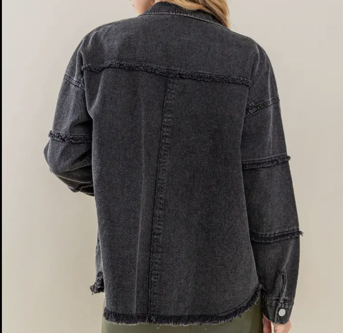 Black Western Washed Twill Shacket