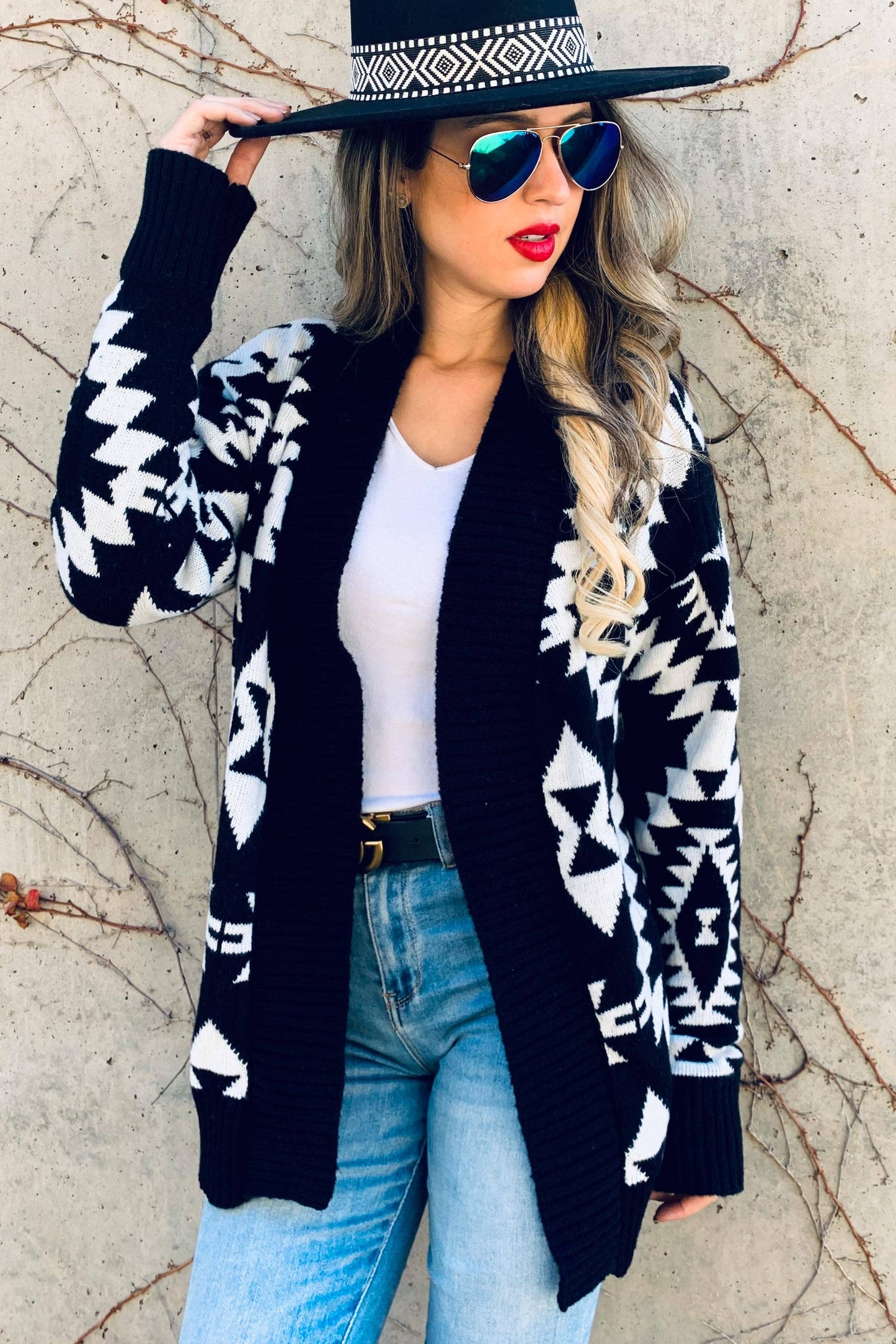 Black Aztec Printed Knit Cardigan