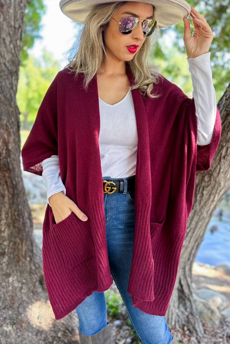 Burgundy Pocket Kimono Cardigan - One Size