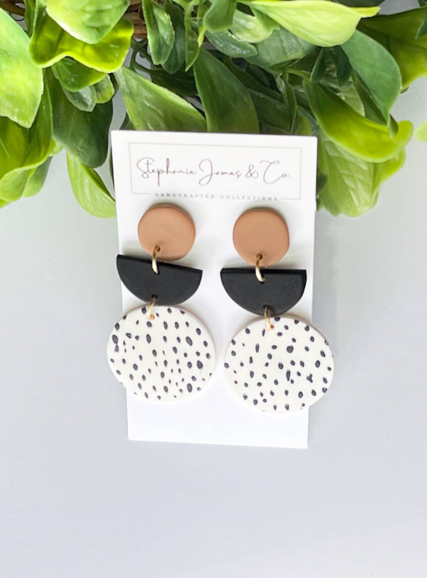 Clay Earrings | Boho | Black | Polka Dot