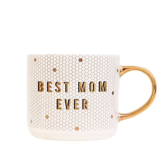 Best Mom Ever - Gold, White Honeycomb Tile Coffee Mug- 17 oz