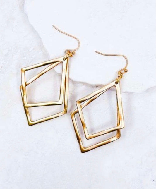 Matte Gold Double Diamond Drop Earrings